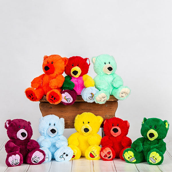 The Mood Bears. Promoting positive mental health in children and adults. Encouraging individuals to talk about how they are feeling in a fun way. Each bear has a worldwide recognised emoji embroided on their paw which makes it easy to associate with how you are feeling. These are more than a plush toy. They are a means to communication.
